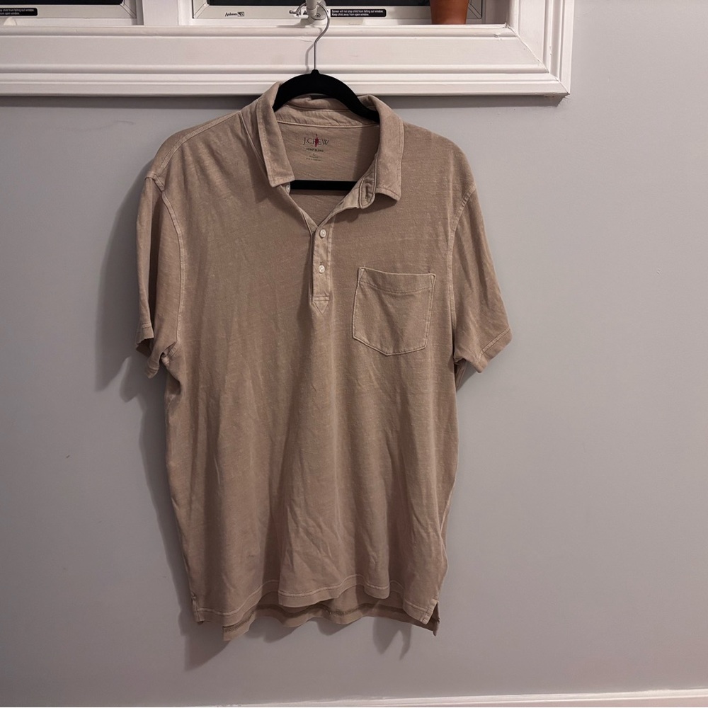 J Crew Hemp Blend Men's Tan Polo Shirt
